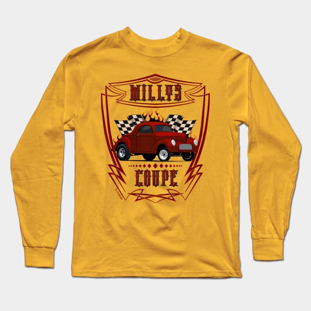 1940 Red Willys Coupe Racer Long Sleeve T-Shirt by SunGraphicsLab